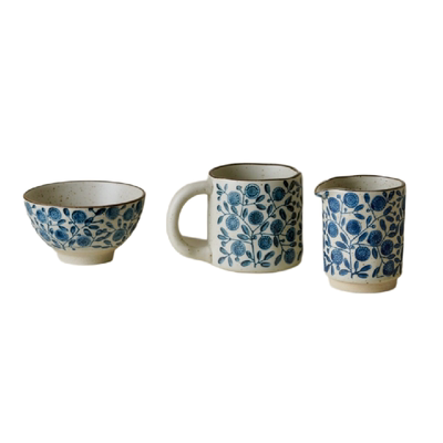 手作金盏花系列粗陶青花餐具