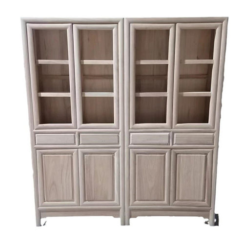 新中式书柜组合白茬老榆木全实木书橱储物展示柜免漆简约书架带门