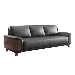 老板办公室沙发接待会客商务真皮新中式茶几组合简约现代三人位