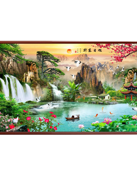 栗缘客厅新中式实木框装饰晶瓷画