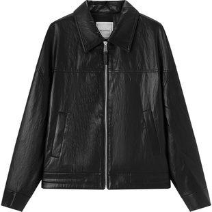 爱居兔气质翻领pu皮衣短外套女2026年春季新款拉链机车风夹克上衣