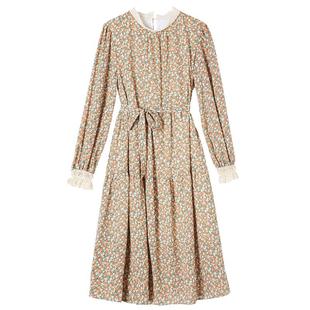 2025法式复古碎花雪纺过膝仙女连衣裙收腰减龄遮肉修身显瘦洋气质