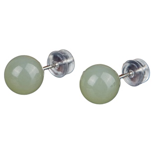 七彩云南和田玉新中式耳钉女古法银镶圆形玉石中国风情人节礼物