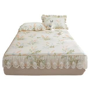 网红小清新带裙边全棉床笠三件套1米2全包床垫罩1.8m纯棉防滑床罩