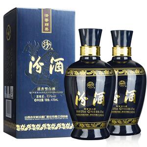 汾酒山西杏花村53度蓝汾475ml*2瓶高度清香型白酒粮食酒(送礼袋)