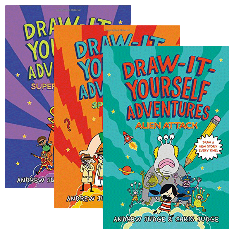 英文原版 Draw-It-Yourself Adventures 自己画的大冒险3册 外星袭击 间谍任务 超级英雄传奇 精装 英文版 进口英语原版书籍