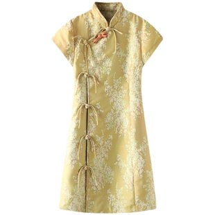 八月福利！！意外之喜，不退不换复古斜门襟盘扣提花旗袍连衣裙女