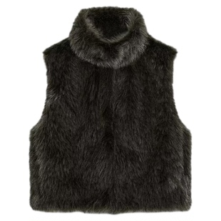 ZA外贸出口女装新品高领软质小羊羔绒毛人造皮草效果背心1255726