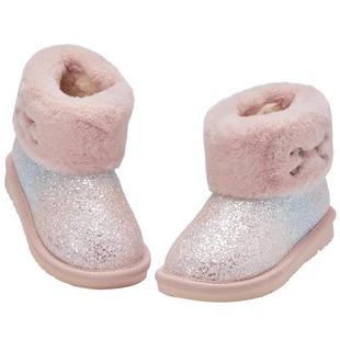 戴维贝拉儿童雪地靴2025秋冬新款女童加绒靴子女宝宝加厚棉鞋棉靴