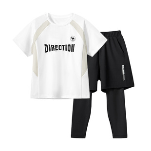 【清仓】骆驼男童短袖两件套夏季休闲中大童套装薄款儿童运动T恤