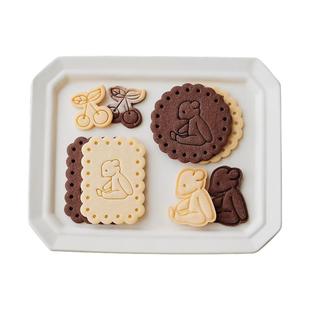 美式复古小熊白脱饼干模具 几何方形圆形波浪熊仔樱桃黄油曲奇模