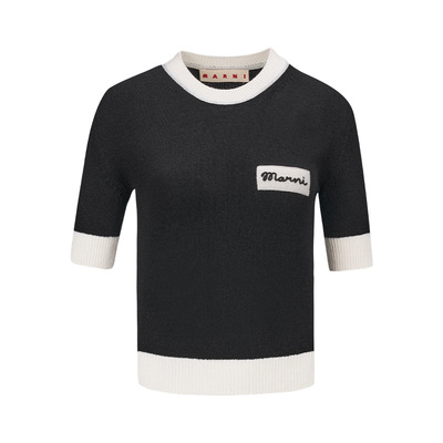 【24期免息】MARNI 2026早春新品女士羊毛混纺LOGO短款圆领针织衫