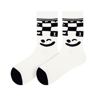 【情绪加能袜】Walki踩点黑白边界中筒袜大童袜-黑白告白 棋盘格