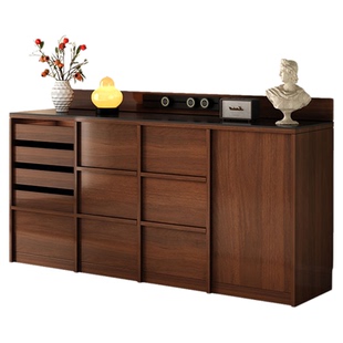 岩板餐边柜靠墙一体储物柜中古客厅茶水置物柜靠山柜骨骼线矮柜子