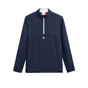 Wilson威尔胜官方春季男士ELEVATE百搭磨毛弹力半拉链网球长袖T恤