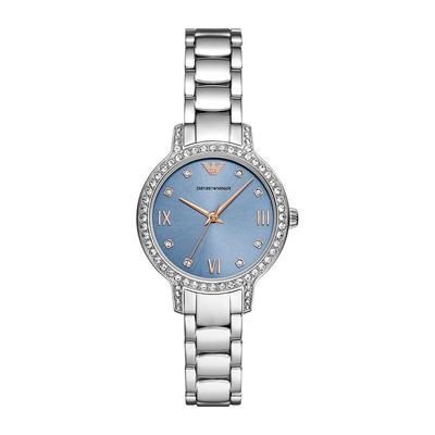 阿玛尼白月光石英女士蓝色腕表