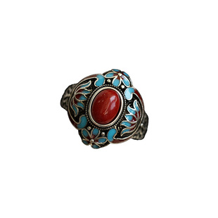 Vintage古着Blue enamel red turquoise ring复古戒指