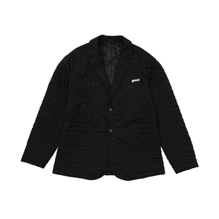 美好商店MeihaoStore黑色泡泡肌理good刺绣翻领修身西装休闲外套