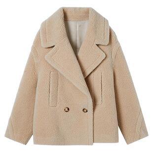 【纯羊毛】LANCY/朗姿2025冬新款高端时尚羊剪绒翻领短大衣外套女