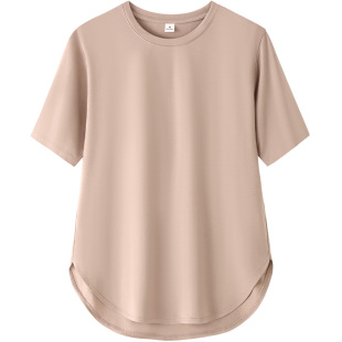 纯色宽松莫代尔棉短袖t恤女不规则下摆夏季大码小众设计体恤上衣