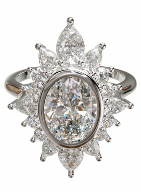 18K金轻奢椭圆主石群镶订婚戒