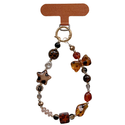 复古艺术设计手机链不规则豹纹高级感挂链手工串珠小众轻奢手腕挂绳挂饰链条包包链子防丢钥匙扣挂件女垫片壳