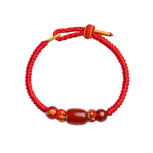 新款马年太岁红绳手链手绳编织红玛瑙本命年属马兔鼠牛红色护身符
