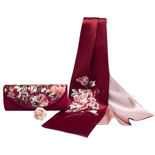 真丝丝巾女苏绣披肩送礼妈妈礼物长辈桑蚕丝围巾礼品盒中国风包包