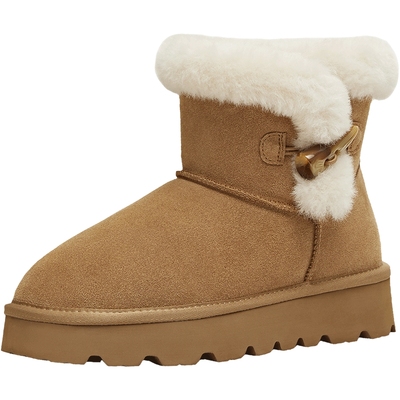 天美意复古厚底加绒保暖雪地靴棉鞋女鞋子短靴2025冬新款KXD57DZ5