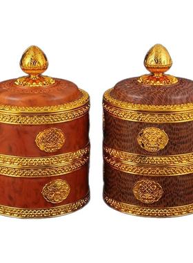 藏式八吉祥双层糌粑盒酥油盒果盒