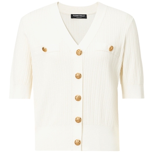 商场同款FF||仿佛夏季针织开衫女气质短袖薄款V领上