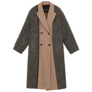 谜底设计感毛呢大衣女冬迪木尔风通勤复古风拼接长呢子244GD1680