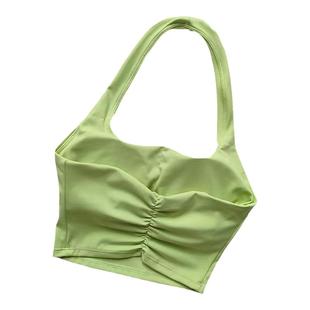 夏季新款挂脖带胸垫美背运动内衣女时尚轻奢褶皱别致运动文胸性感