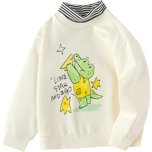 巴拉巴拉儿童卫衣男童女童加绒高领打底秋冬季款假两件白色上衣厚