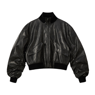 SOFRSH美式复古bomber做旧皮衣短款飞行员夹克宽松休闲夹棉外套男