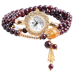 手表女防水钻时尚潮流简约气质水晶玛瑙石榴石英女士复古手链表