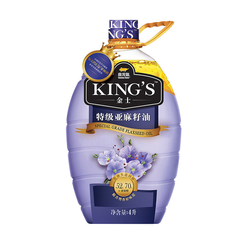 金龙鱼金士king's特级亚麻籽油4L头道初榨油高亚麻酸 赠小油