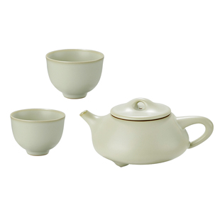 月白色汝窑石瓢茶壶套装景德镇陶瓷一壶二杯家用功夫茶具汝瓷送礼