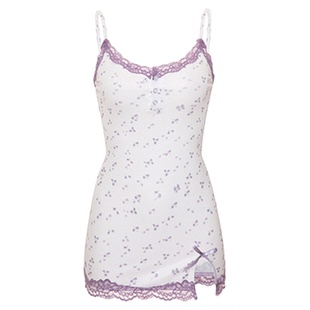 「LA」娇媚紫风铃*纯欲少女紫色碎花莫代尔舒适吊带紧身连衣睡裙