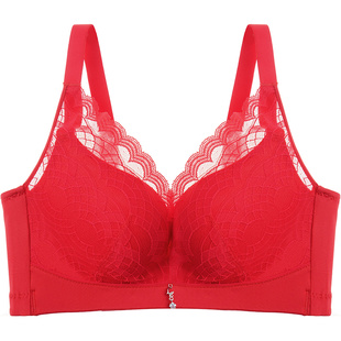 爱黛本命年结婚红色内衣女性感蕾丝无钢圈聚拢收副乳文胸MT85073A