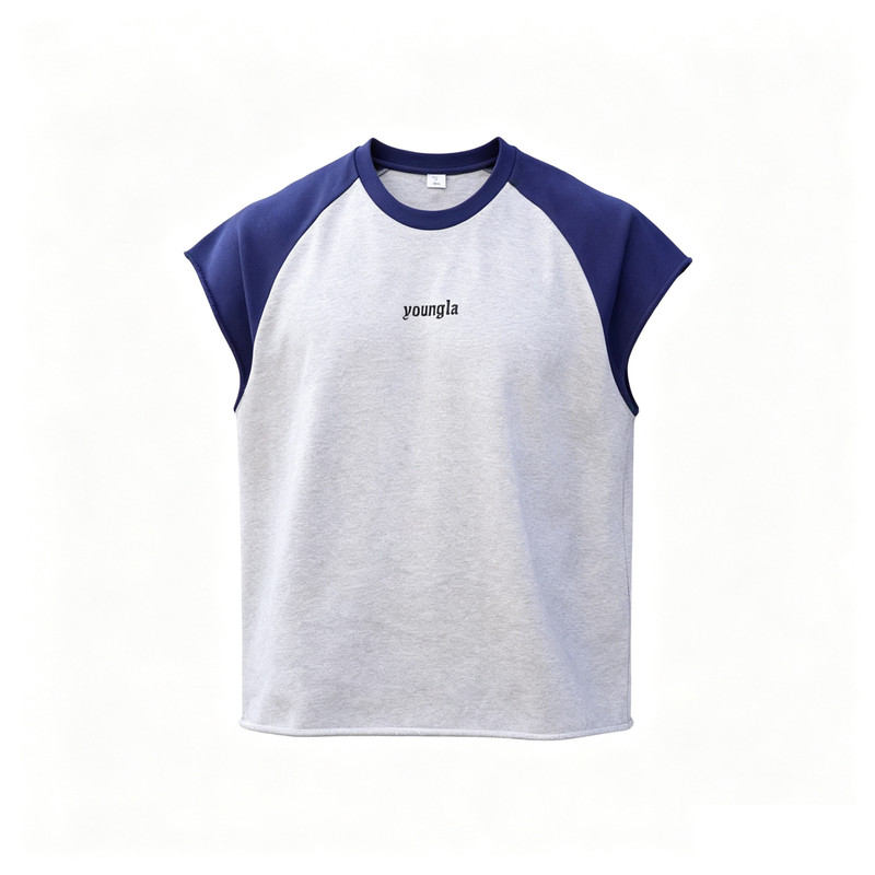 YoungLa无袖毛边落肩短袖运动T恤
