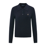 POLOWALK女式长袖针织衫秋冬新款polo领绞花毛衣女保暖打底衫上衣