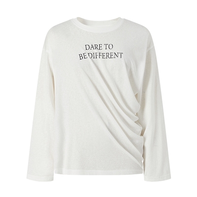 MOISSAC摩萨克2026春新款休闲慵懒风字母印花捏褶宽松长袖T恤女