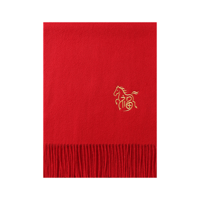 恒源祥纯羊毛红色围巾男中国红女士年会定制logo本命年生肖礼盒装