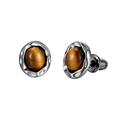 sinceyou招财虎眼石耳钉纯银