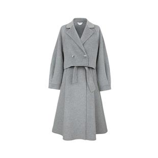 sdeer圣迪奥冬季女装西装领收腰毛呢外套连衣裙套装S23481402