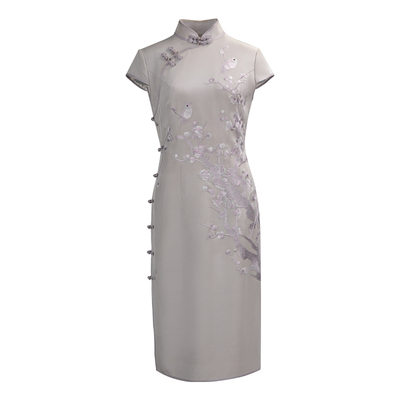 盖世红颜旗袍真丝原创开襟短