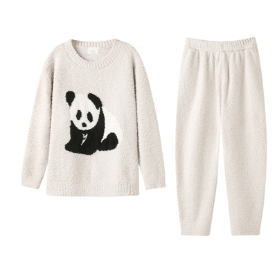 贝妍冬季可爱熊猫半边绒儿童睡衣