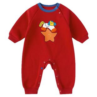 嘟嘟家宝宝拜年服红色喜庆年装连体衣男童哈衣婴儿爬服周岁礼服冬