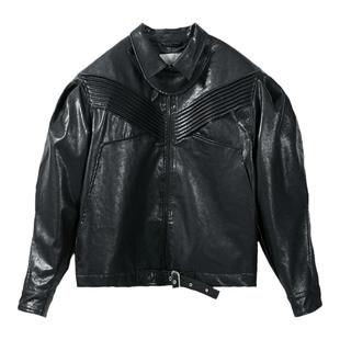 【王鹤棣同款】VANN VALRENCE美式机车复古打褶铆钉夹克皮衣外套